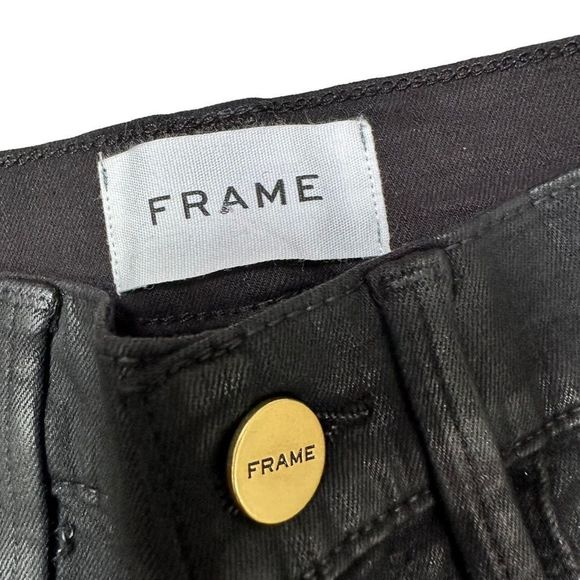 FRAME Le Sylvie Slender Straight black high rise waxed raw hem ankle Jeans - Picture 3 of 9